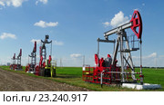 Работающие нефтяные качалки в солнечный день. Стоковое видео, видеограф Михаил Коханчиков / Фотобанк Лори