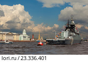 Военные корабли на параде в день ВМФ. Санкт-Петербург 2016. Стоковое фото, фотограф Сергей Афанасьев / Фотобанк Лори