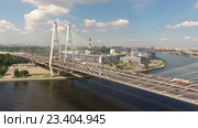 Левый берег Невы и Большой Обуховский вантовый мост. Санкт-Петербург. Ускоренное воспроизведение в середине ролика (2016 год). Редакционное видео, видеограф Кекяляйнен Андрей / Фотобанк Лори