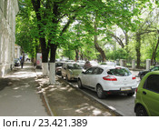 Забитая припаркованными автомобилями улица Симферополя (2016 год). Редакционное фото, фотограф Галина Хорошман / Фотобанк Лори