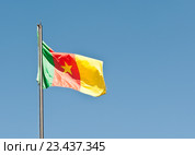 Государственный флаг Республики Камерун на фоне безоблачного синего неба. Стоковое фото, фотограф E. O. / Фотобанк Лори