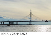 Строительство моста через Петровский канал, центральная часть Западного скоростного диаметра, Санкт-Петербург (2016 год). Стоковое фото, фотограф Алина Сбитнева / Фотобанк Лори