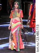 PARIS, FRANCE - OCTOBER 01: A model walks the runway during the Manish Arora show as part of the Paris Fashion Week Womenswear Spring/Summer 2016 on October 1, 2015 in Paris, France. Редакционное фото, фотограф Anton Oparin / Фотобанк Лори