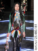 PARIS, FRANCE - OCTOBER 01: A model walks the runway during the Manish Arora show as part of the Paris Fashion Week Womenswear Spring/Summer 2016 on October 1, 2015 in Paris, France. Редакционное фото, фотограф Anton Oparin / Фотобанк Лори