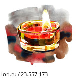 Горящая свеча в чашке. Стоковая иллюстрация, иллюстратор Олеся Каракоця / Фотобанк Лори