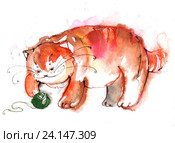 Рыжий кот. Стоковая иллюстрация, иллюстратор Люци Кошкина / Фотобанк Лори