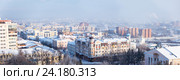 Зимняя панорама города Пензы - заснеженные жилые кварталы, шоссе. Вид сверху. (2016 год). Редакционное фото, фотограф Олег Иванов / Фотобанк Лори