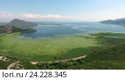 Национальный заповедник Скадарское озеро (Skadarsko jezero). Панорамный вид с квадрокоптера. Черногория (2016 год). Стоковое видео, видеограф Кекяляйнен Андрей / Фотобанк Лори
