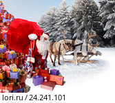 Santa Claus and his reindeer with gifts. Стоковое фото, фотограф Владимир Мельников / Фотобанк Лори