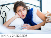 Portrait of miserable girl wth flu at home. Стоковое фото, фотограф Яков Филимонов / Фотобанк Лори