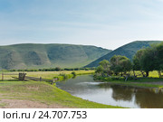 Россия,  Иркутская область,   река  Анга в посёлке Анга. Стоковое фото, фотограф Александр Циликин / Фотобанк Лори