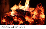 Coals in the furnace hearth closeup, shallow depth of field. Стоковое видео, видеограф Андрей С / Фотобанк Лори
