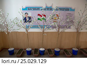 Оформление школьного вестибюля в школе города Худданда Согдийской области Республики Таджикистан во время весеннего праздника Навруз (2015 год). Редакционное фото, фотограф Николай Винокуров / Фотобанк Лори