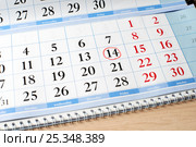 Date on calendar is marked with red circle. Стоковое фото, фотограф Сергей Федулов / Фотобанк Лори