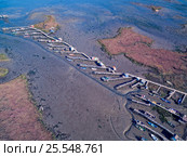 Aerial View of Old Fisherman Piers on the Sado Marshlands. Стоковое фото, фотограф Discovod / Фотобанк Лори