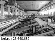 Оборудование лесопилки. Процесс распиловки бревна. Стоковое фото, фотограф Евгений Ткачёв / Фотобанк Лори