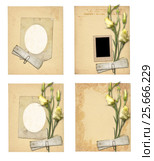 Set of old archival papers and vintage postcard with bouquet. Стоковое фото, фотограф Lora Liu / Фотобанк Лори