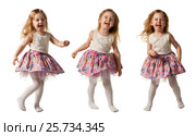 Cute little girl running with joy isolated on white background. Стоковое фото, фотограф Владимир Мельников / Фотобанк Лори
