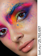 Close up view of female face with bright multicolored fashion makeup. Стоковое фото, фотограф Людмила Дутко / Фотобанк Лори