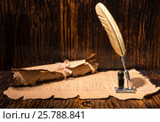 Vintage golden pen and ancient manuscripts. Стоковое фото, фотограф Владимир Ковальчук / Фотобанк Лори