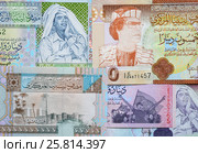 Concept: Arab spring. Muammar Gaddafi on Libya dinar banknote. Стоковое фото, фотограф Владислав Иванцов / Фотобанк Лори