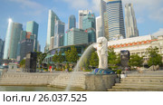 Timelapse of the Merlion fountain in Singapore. Редакционное видео, видеограф Кирилл Трифонов / Фотобанк Лори
