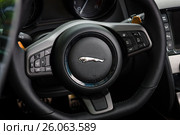BERLIN - JUNE 14, 2015: Cabin of the sports car Jaguar F-Type V8S Convertible (since 2013). The Classic Days on Kurfuerstendamm. Редакционное фото, фотограф Sergey Kohl / Фотобанк Лори