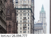 New York City, Lower Manhattan, skyscrapers on Broadway street. Стоковое фото, фотограф Matej Kastelic / Фотобанк Лори