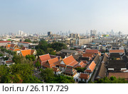 View of Bangkok and Wat Saket (2015 год). Стоковое фото, фотограф Юлия Белоусова / Фотобанк Лори