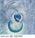 Spherical 360 180 panorama of a man on an ice melting river. Стоковое фото, фотограф Zakirov Aleksey / Фотобанк Лори