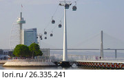 Vasco da Gama Tower and funicular on embarkment of Portugal capital Lisbon (2016 год). Редакционное видео, видеограф Сергей Пристяжнюк (Serg Zastavkin) / Фотобанк Лори