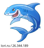 Smiling shark on a white background. Стоковая иллюстрация, иллюстратор Анастасия Некрасова / Фотобанк Лори