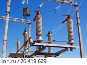 Electric equipment of power transformer substation (2017 год). Редакционное фото, фотограф Владимир Арсентьев / Фотобанк Лори