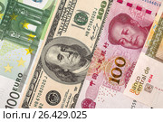 Dollars, euro and yuan closeup. Стоковое фото, фотограф Валерий Бочкарев / Фотобанк Лори