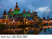 SOCHI, RUSSIA - June 18, 2017: Night view of Sochi Park, which entered the TOP-25 of the best parks in Europe in 2016. Редакционное фото, фотограф Анна Мартынова / Фотобанк Лори