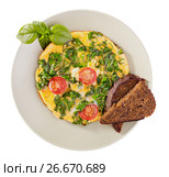 Scrambled eggs with kale isolated. Стоковое фото, фотограф Андрей Маслаков / Фотобанк Лори