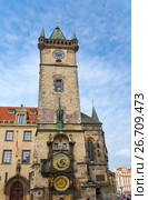 Orloj, Historical medieval astronomical clock, Old Town Hall, Prague, Czech Republic (2014 год). Стоковое фото, фотограф Куликов Константин / Фотобанк Лори