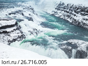 Gullfoss, Golden Waterfall in winter (2017 год). Стоковое фото, фотограф EugeneSergeev / Фотобанк Лори
