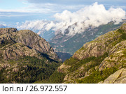 Preikestolen or Prekestolen or Preacher's Pulpit or Pulpit Rock, is a famous tourist attraction in Forsand, Ryfylke, Norway (2017 год). Стоковое фото, фотограф Алексей Ширманов / Фотобанк Лори