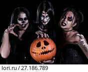 Three women with Halloween makeup. Стоковое фото, фотограф Art Konovalov / Фотобанк Лори