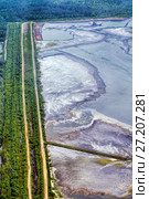 Sludge waste. Dirty blue and green water in reservoir. Environmental pollution. Ecological catastrophy. Стоковое фото, фотограф Евгений Ткачёв / Фотобанк Лори