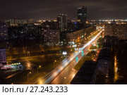 Санкт-Петербург. Ночной вид на Краснопутиловскую улицу, Московский район (2017 год). Редакционное фото, фотограф Сергей Крамарев / Фотобанк Лори