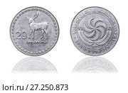 Coin 20 tetri GEL with mirror reflection. Republic of Georgia. Стоковое фото, фотограф Евгений Ткачёв / Фотобанк Лори