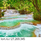 Tat Kuang Si Waterfalls. Beautiful landscape. Laos. (2017 год). Редакционное фото, фотограф Ольга Хорошунова / Фотобанк Лори
