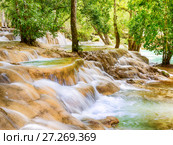 Tat Sae Waterfalls. Beautiful landscape. Laos. (2017 год). Редакционное фото, фотограф Ольга Хорошунова / Фотобанк Лори