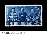 Ялтинская (Крымская) конференция 1945 г. Иосиф Сталин, Франклин Рузвельт, Уинстон Черчиль. Почтовая марка Того (выпущена в 1965 г.) Стоковое фото, фотограф FMRU / Фотобанк Лори