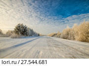 Зимняя дорога через снежный лес. Россия. Стоковое фото, фотограф Яковлев Сергей / Фотобанк Лори