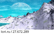 Alien Planet. Mountain and  water. Animation. Panorama. 4K. Стоковая анимация, аниматор Parmenov Pavel / Фотобанк Лори