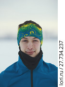 Portrait of a smiling young male athlete in winter. Стоковое фото, фотограф Константин Шишкин / Фотобанк Лори