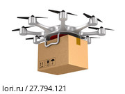 octocopter with cargo box on white background. Isolated 3d illustration. Стоковая иллюстрация, иллюстратор Ильин Сергей / Фотобанк Лори